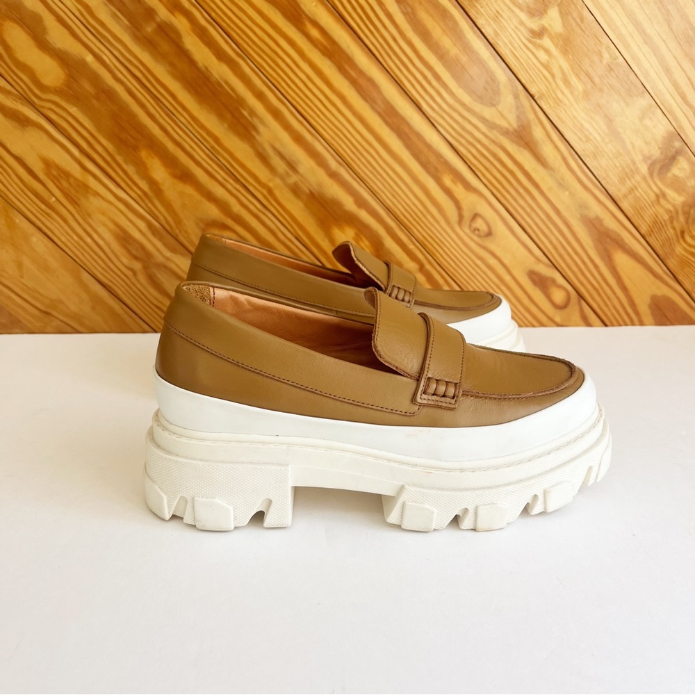 GANNI Chunky Leather Loafer Platform Tan